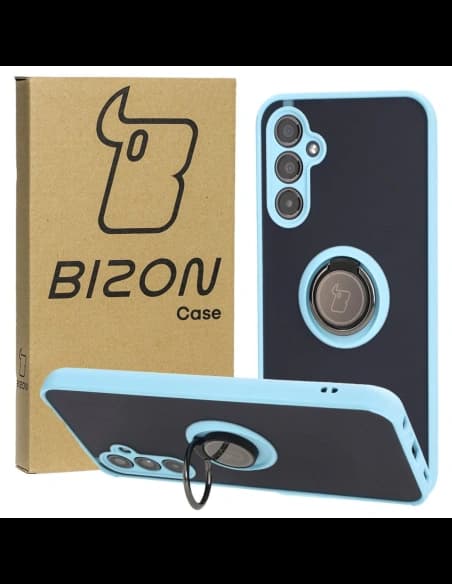 Bizon Case Hybrid Ring Samsung Galaxy M34 5G fumuriu cu un cadru de culoare albastru deschis
