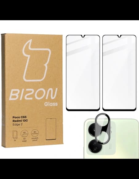 BIZON Edge 2x sticlă pentru ecran + sticlă pentru cameră Redmi 13C / Poco C65