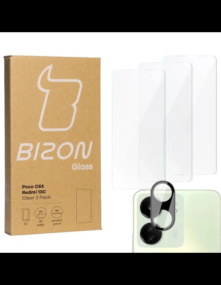 BIZON Clear 3x sticlă de protecție pentru ecran + sticlă pentru cameră Redmi 13C/Poco C65