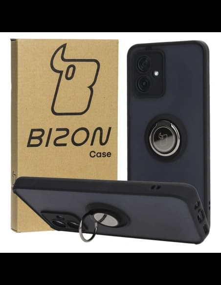 Etui s úchytem na prst Bizon Case Hybrid Ring pro Motorola Moto G54 5G kouřové s černým rámečkem