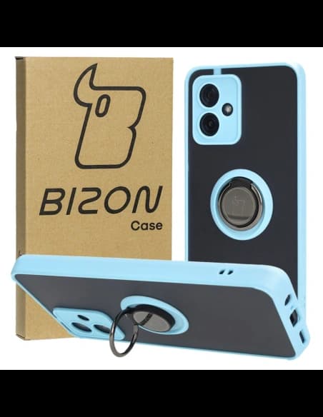 Etui s úchopem na prst Bizon Case Hybrid Ring pro Motorola Moto G54 5G kouřové s jasně modrým rámečkem