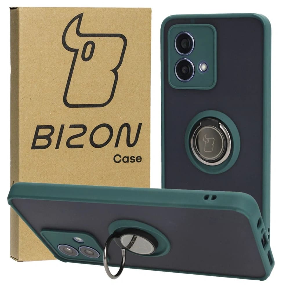 Bizon Case Hybrid Ring Motorola Moto G84 5G smoky with a dark green frame - 1