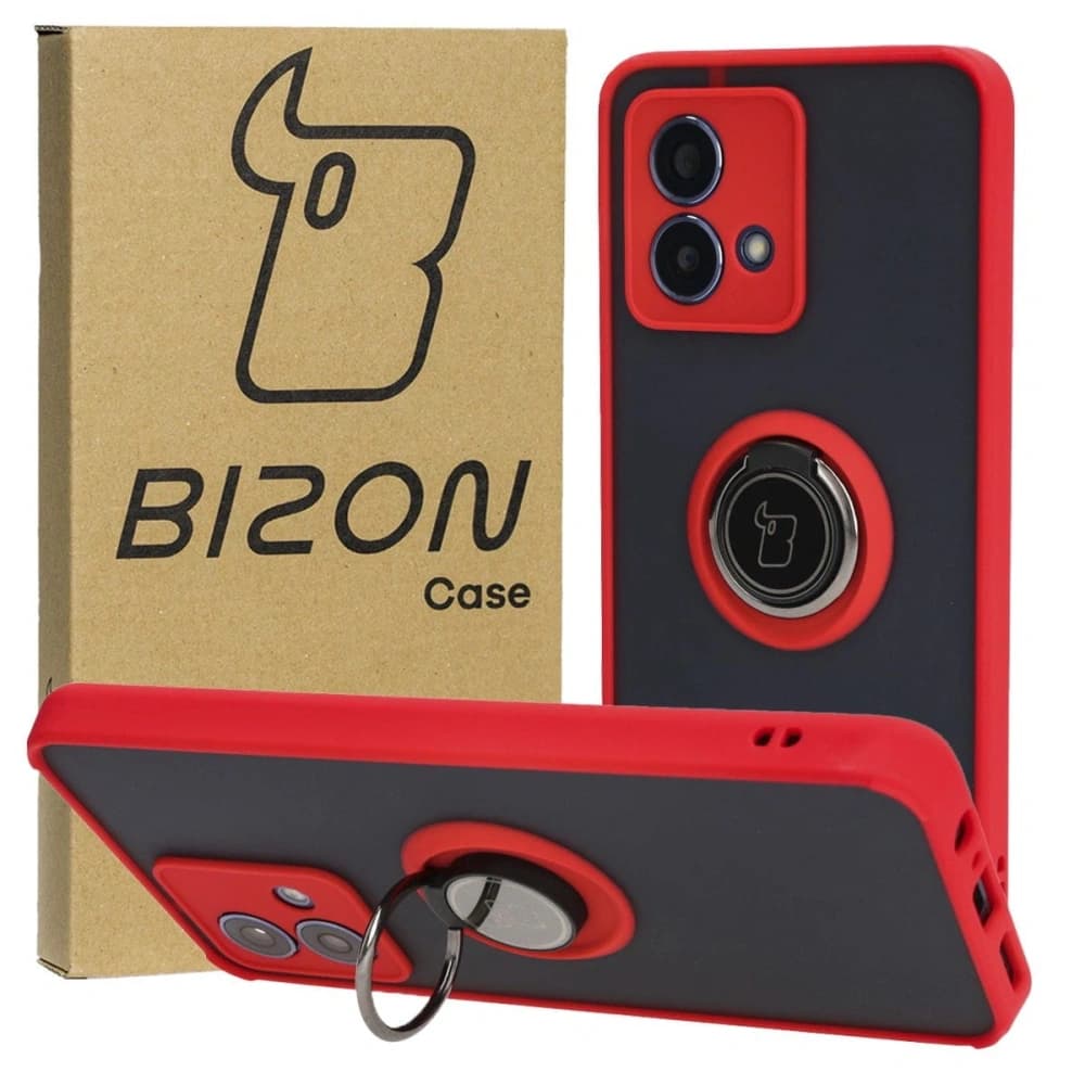 Bizon Case Hybrid Ring Motorola Moto G84 5G smoky with a red frame - 1