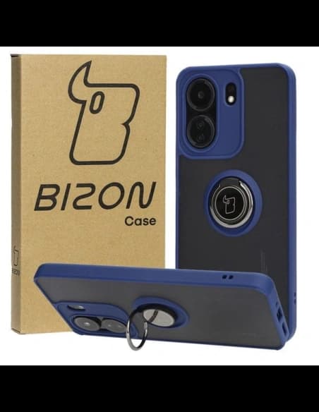 Etui s úchopem na prst Bizon Case Hybrid Ring pro Xiaomi Redmi 13C / Xiaomi Poco C65 kouřové s námořnickým rámem