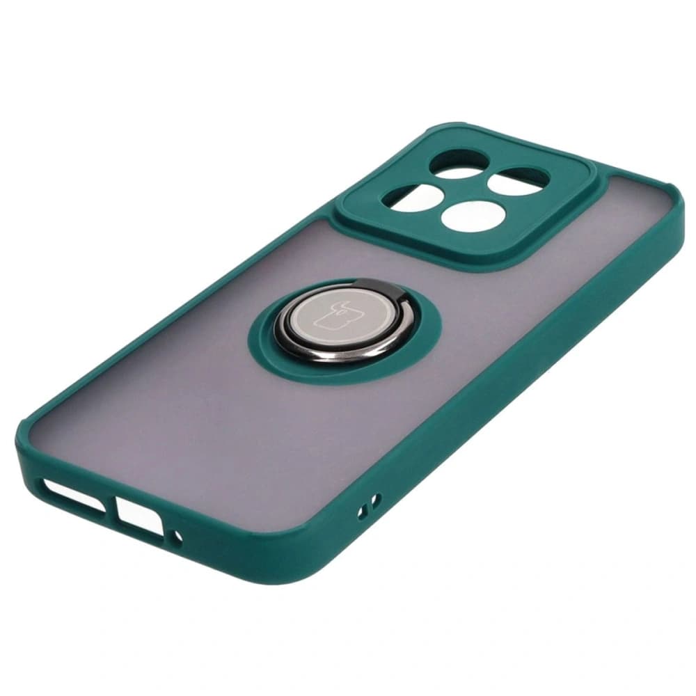 Etui s úchytem na prst Bizon Case Hybrid Ring do Xiaomi 14 kouřové s tmavě zeleným rámem - 3
