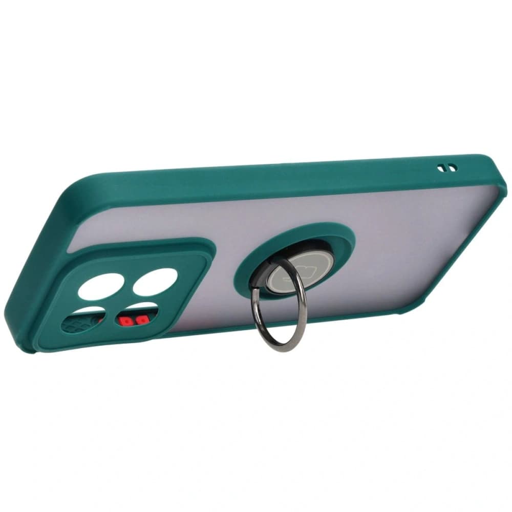 Etui s úchytem na prst Bizon Case Hybrid Ring do Xiaomi 14 kouřové s tmavě zeleným rámem - 5
