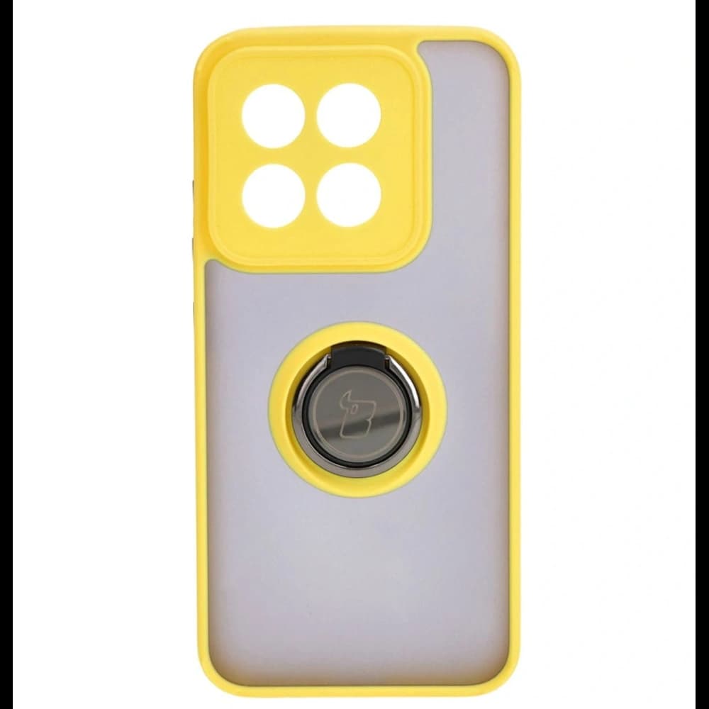 Etui s úchytem na prst Bizon Case Hybrid Ring pro Xiaomi 14 kouřové s žlutým rámečkem - 2