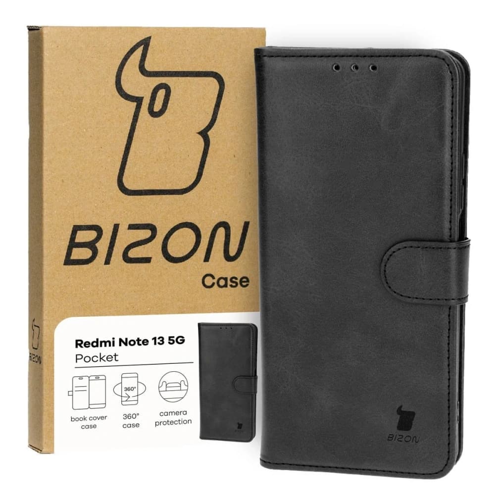 Etui z klapką Bizon Case Pocket do Xiaomi Redmi Note 13 5G černé - 1
