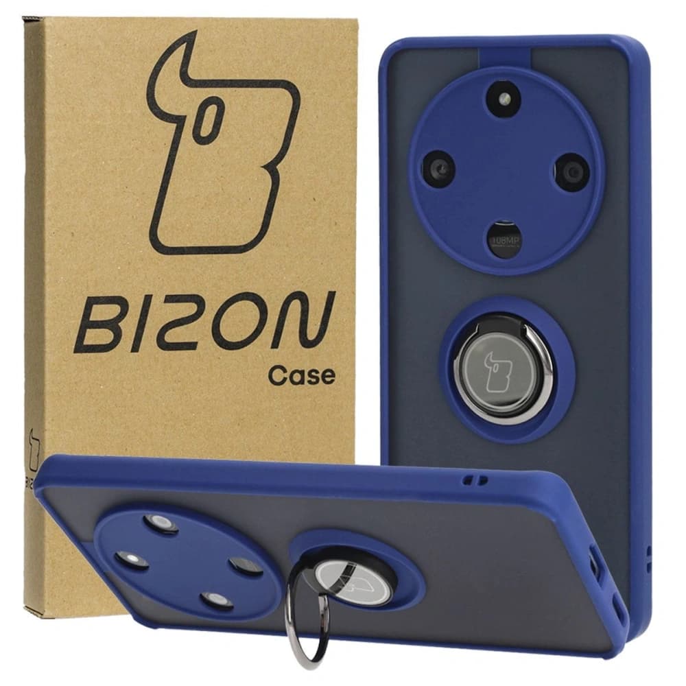 Bizon Case Hybrid Ring Honor Magic6 Lite fumuriu cu un cadru bleumarin - 1