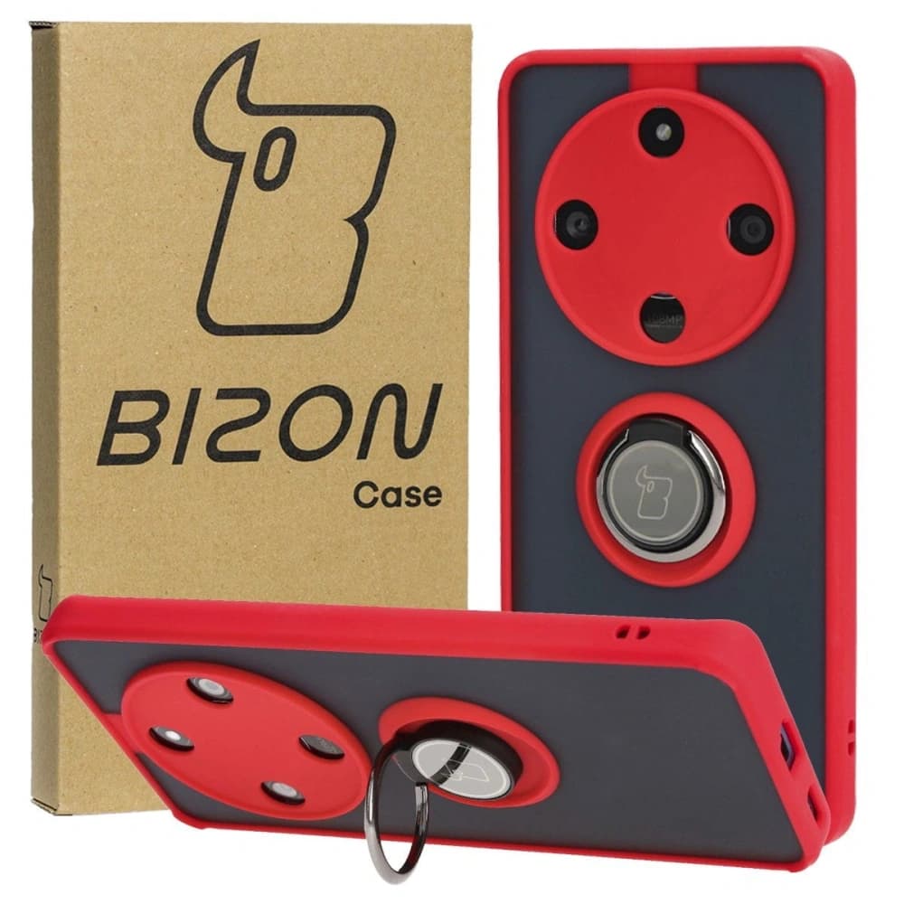 Bizon Case Hybrid Ring Honor Magic6 Lite fumuriu cu un cadru roșu - 1
