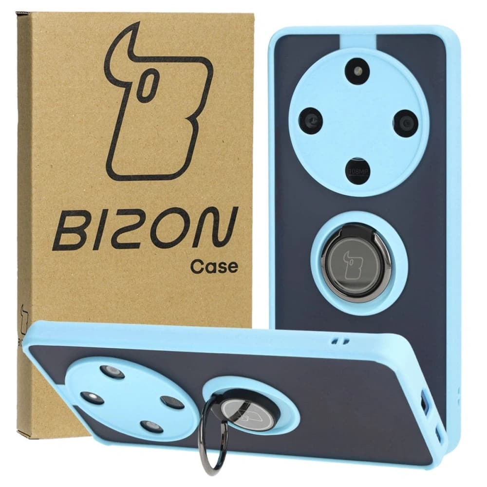 Bizon Case Hybrid Ring Honor Magic6 Lite fumuriu cu un cadru de culoare albastru deschis. - 1