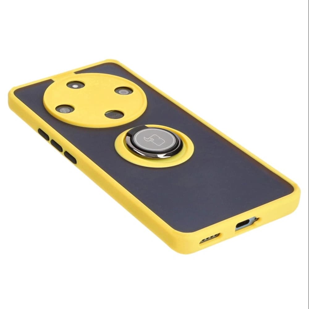 Husa hibridă Bizon Case Ring Honor Magic6 Lite fumurie cu un cadru galben. - 4