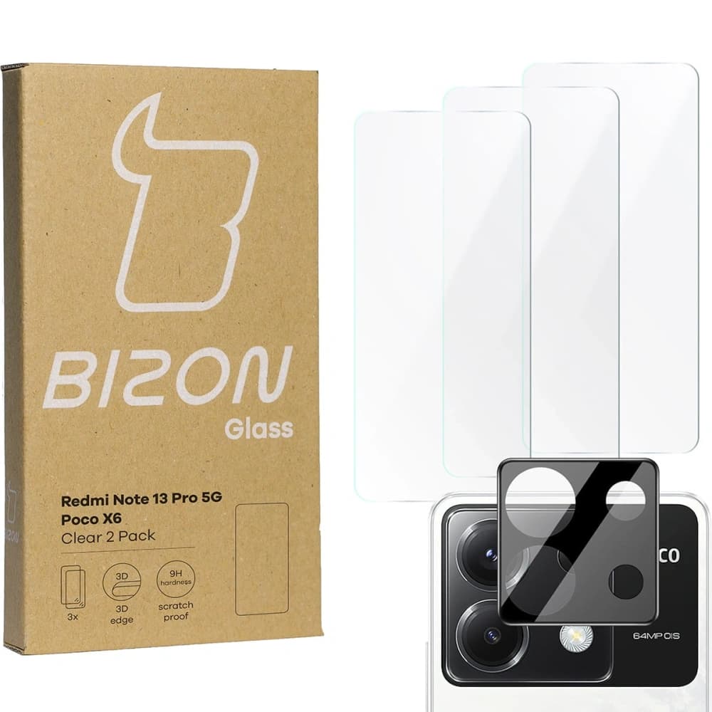 BIZON Clear 3x screen glass + camera glass Xiaomi Poco X6 / Redmi Note 13 Pro 5G