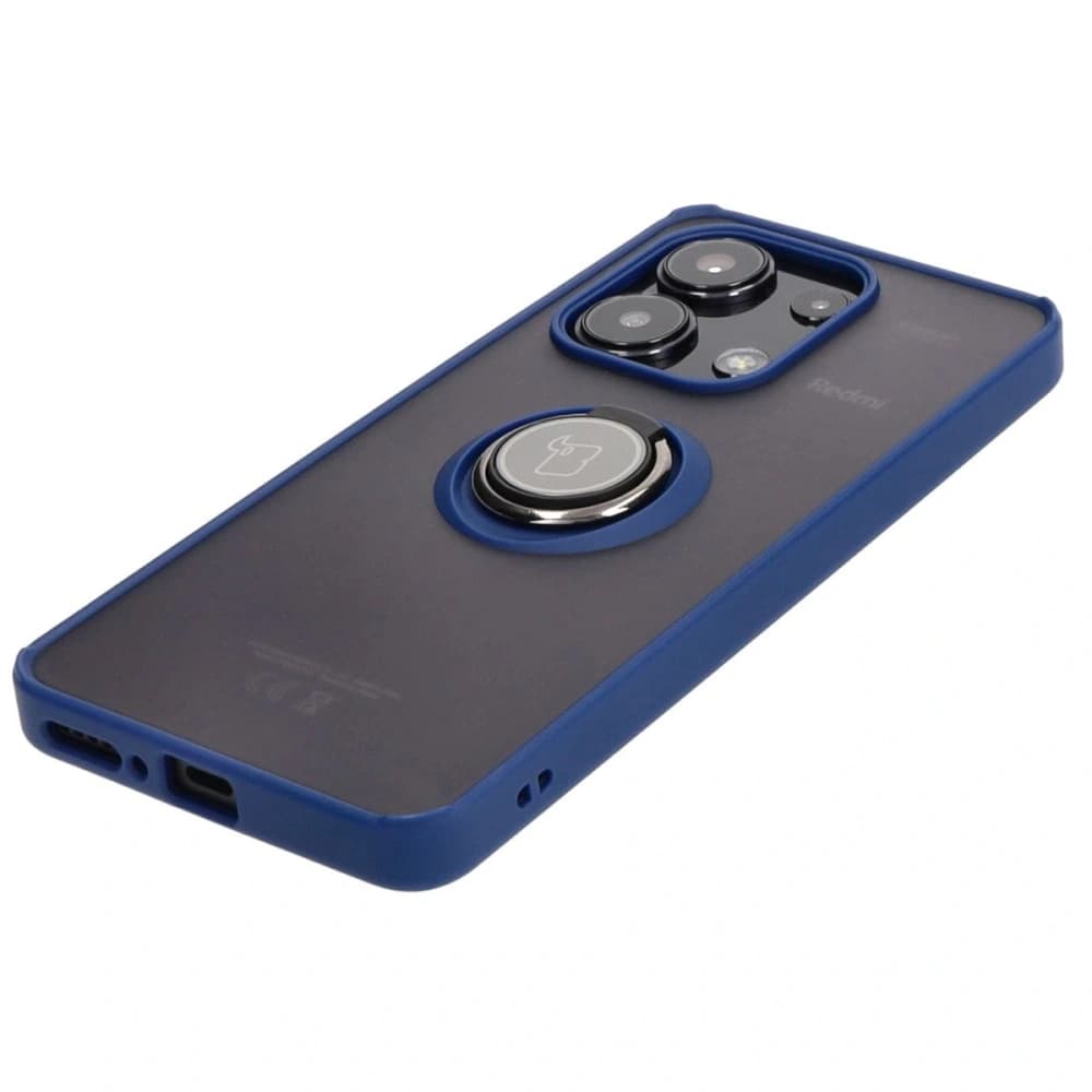 Etui s úchytem na prst Bizon Case Hybrid Ring pro Xiaomi Redmi Note 13 4G kouřové s modrým rámečkem - 3