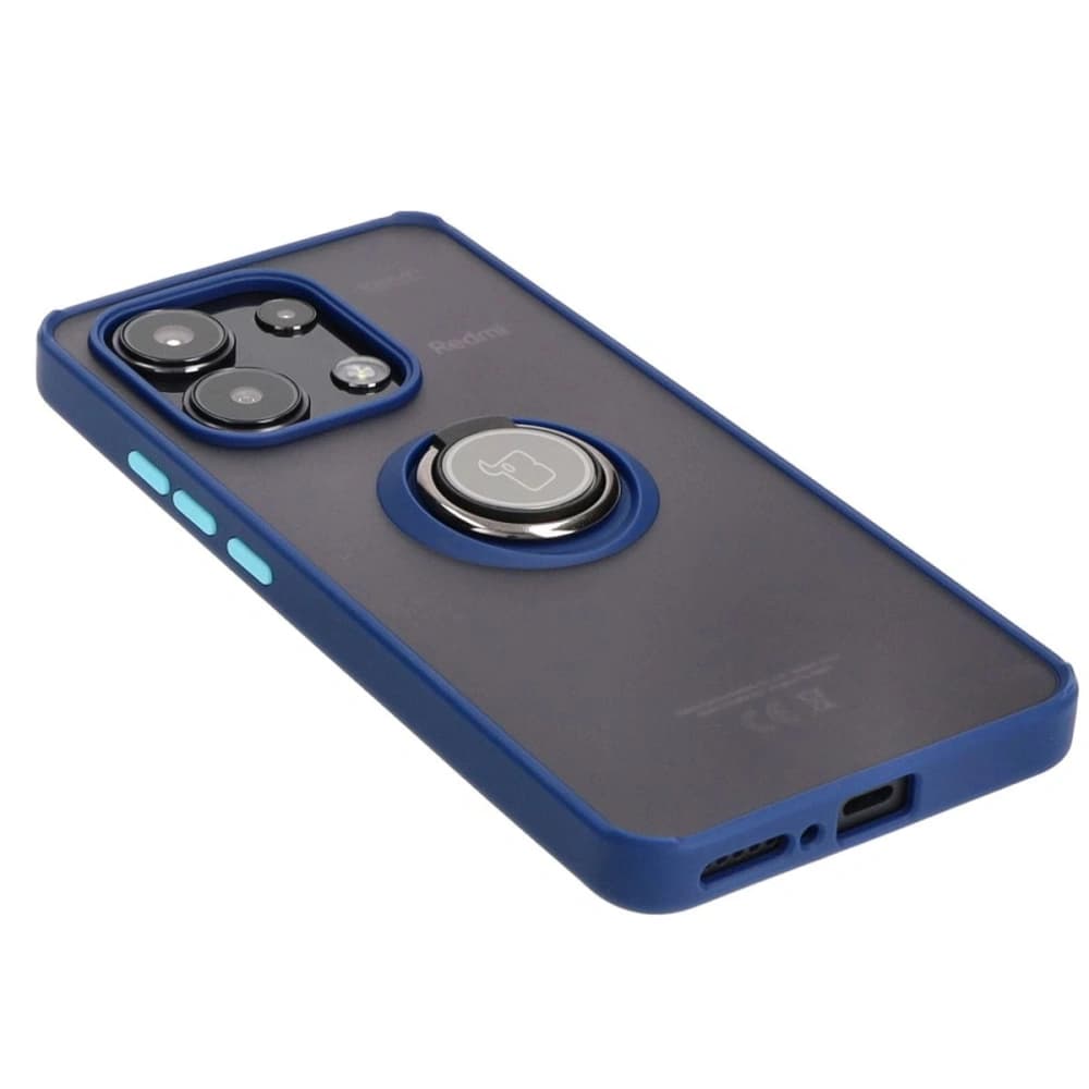 Etui s úchytem na prst Bizon Case Hybrid Ring pro Xiaomi Redmi Note 13 4G kouřové s modrým rámečkem - 4