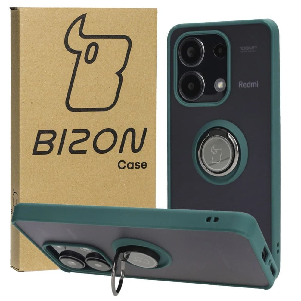 Bizon Case Hybrid Ring Xiaomi Redmi Note 13 4G rauchig mit einem dunkelgrünen Rahmen - 1