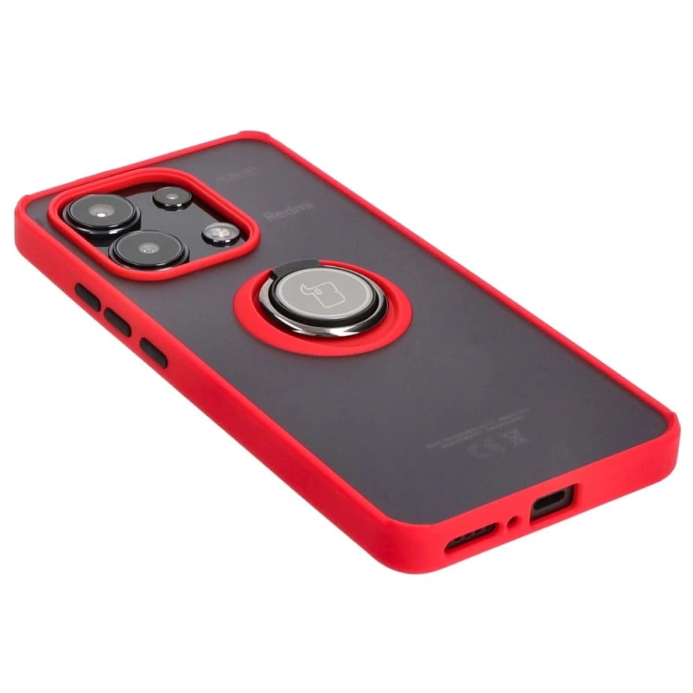 Etui s úchytem na prst Bizon Case Hybrid Ring pro Xiaomi Redmi Note 13 4G kouřové s červeným rámečkem - 4