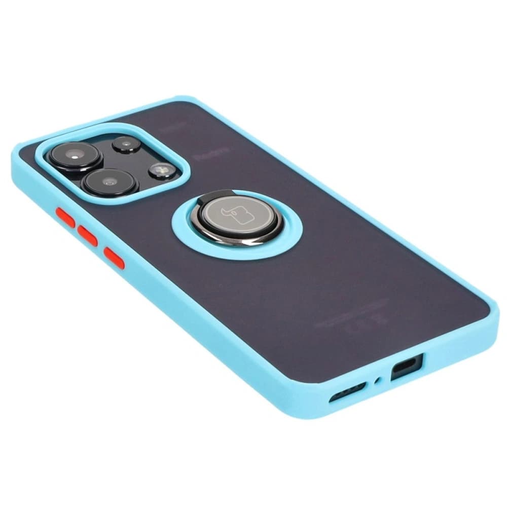 Etui s úchopem na prst Bizon Case Hybrid Ring pro Xiaomi Redmi Note 13 4G kouřové s jasně modrým rámečkem - 4
