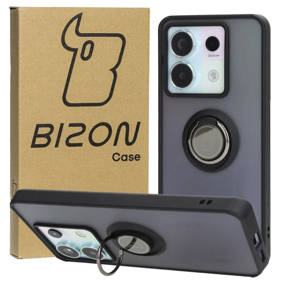Etui s úchytem na prst Bizon Case Hybrid Ring pro Xiaomi Poco X6 / Xiaomi Redmi Note 13 Pro 5G kouřové s černým rámečkem - 1