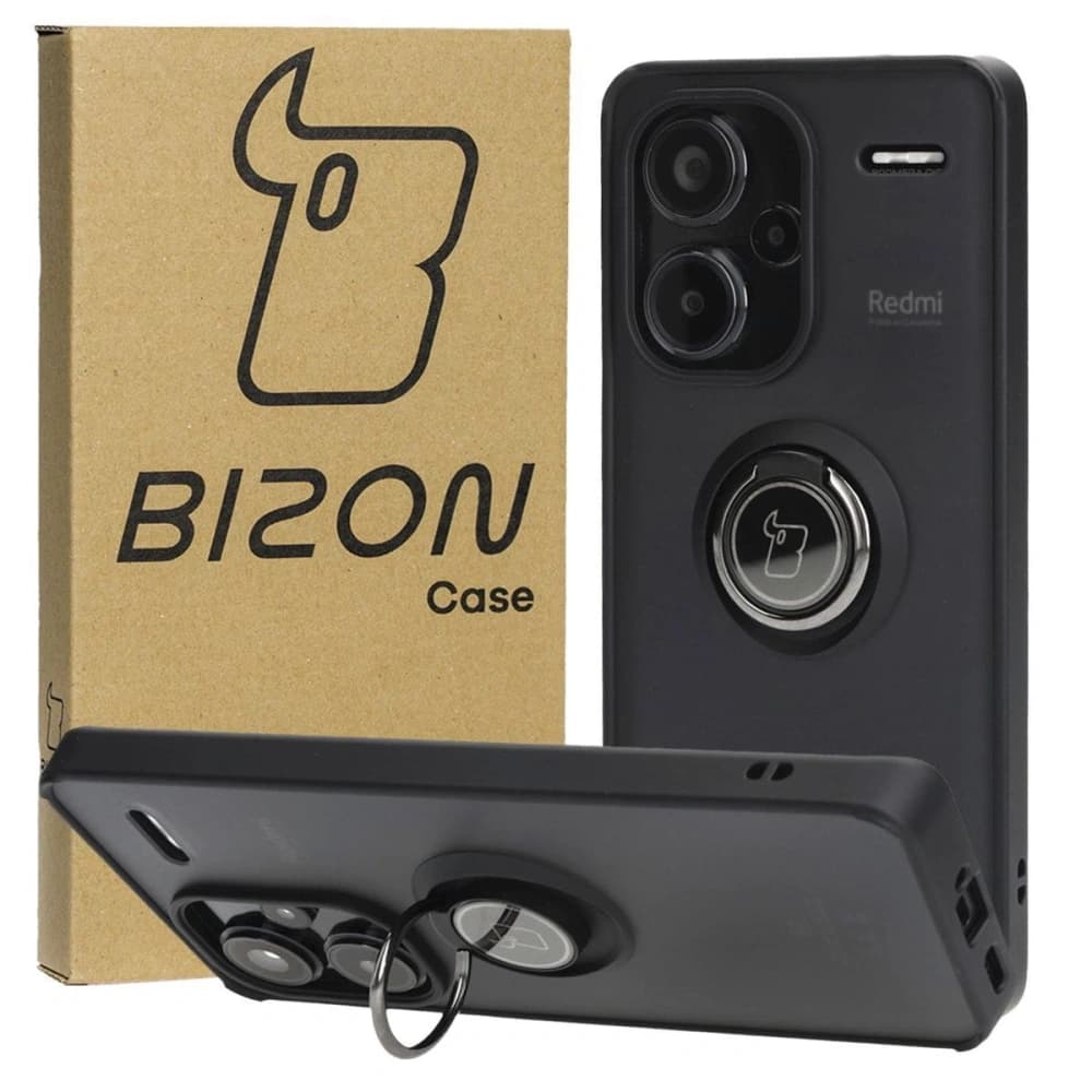 Bizon Case Hybrid Ring Xiaomi Redmi Note 13 Pro+ 5G fumuriu cu un cadru negru - 1