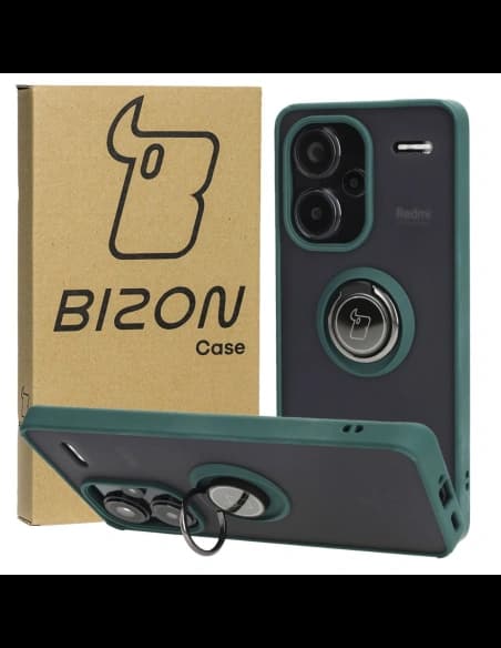 Bizon Case Hybrid Ring Xiaomi Redmi Note 13 Pro+ 5G fumuriu cu un cadru verde închis