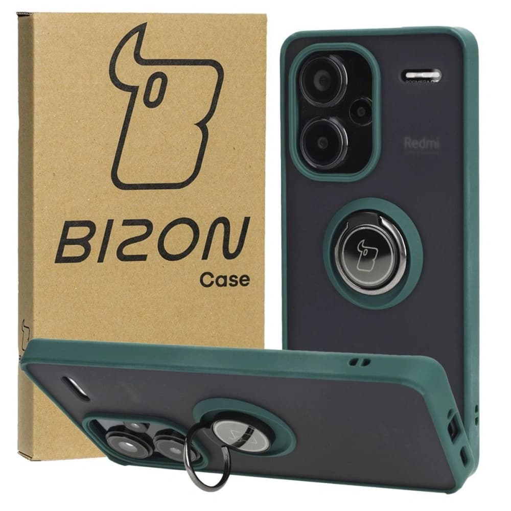 Bizon Case Hybrid Ring Xiaomi Redmi Note 13 Pro+ 5G fumuriu cu un cadru verde închis - 1