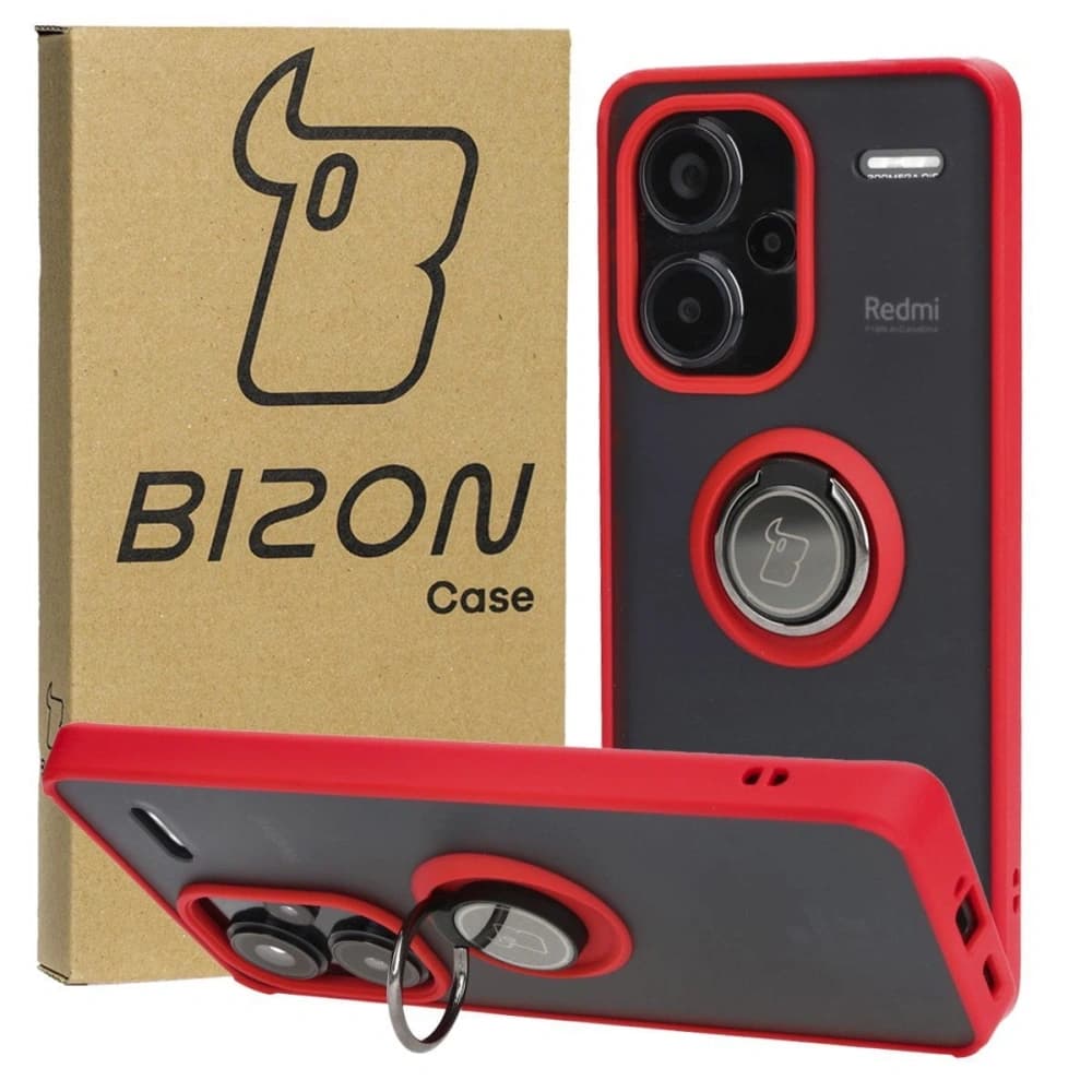 Bizon Case Hybrid Ring Xiaomi Redmi Note 13 Pro+ 5G fumuriu cu un cadru roșu - 1