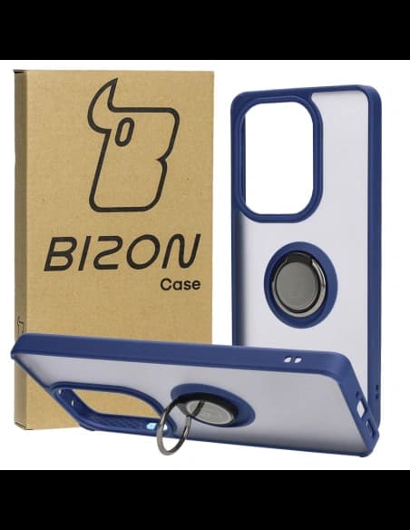 Bizon Case Hybrid Ring Xiaomi Poco M6 Pro 4G / Xiaomi Redmi Note 13 Pro 4G fumuriu cu un cadru albastru închis