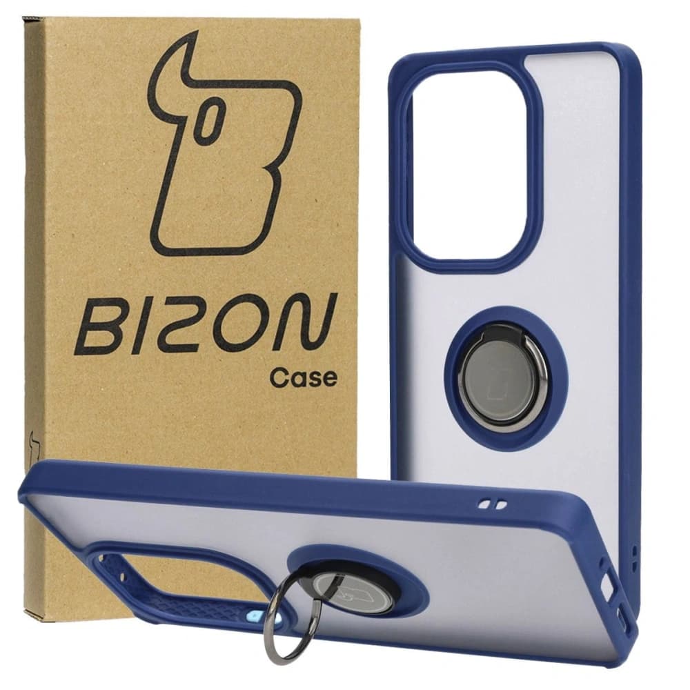 Bizon Case Hybrid Ring Xiaomi Poco M6 Pro 4G / Xiaomi Redmi Note 13 Pro 4G fumuriu cu un cadru albastru închis