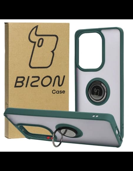 Bizon Case Hybrid Ring Xiaomi Poco M6 Pro 4G / Xiaomi Redmi Note 13 Pro 4G fumuriu cu un cadru verde închis