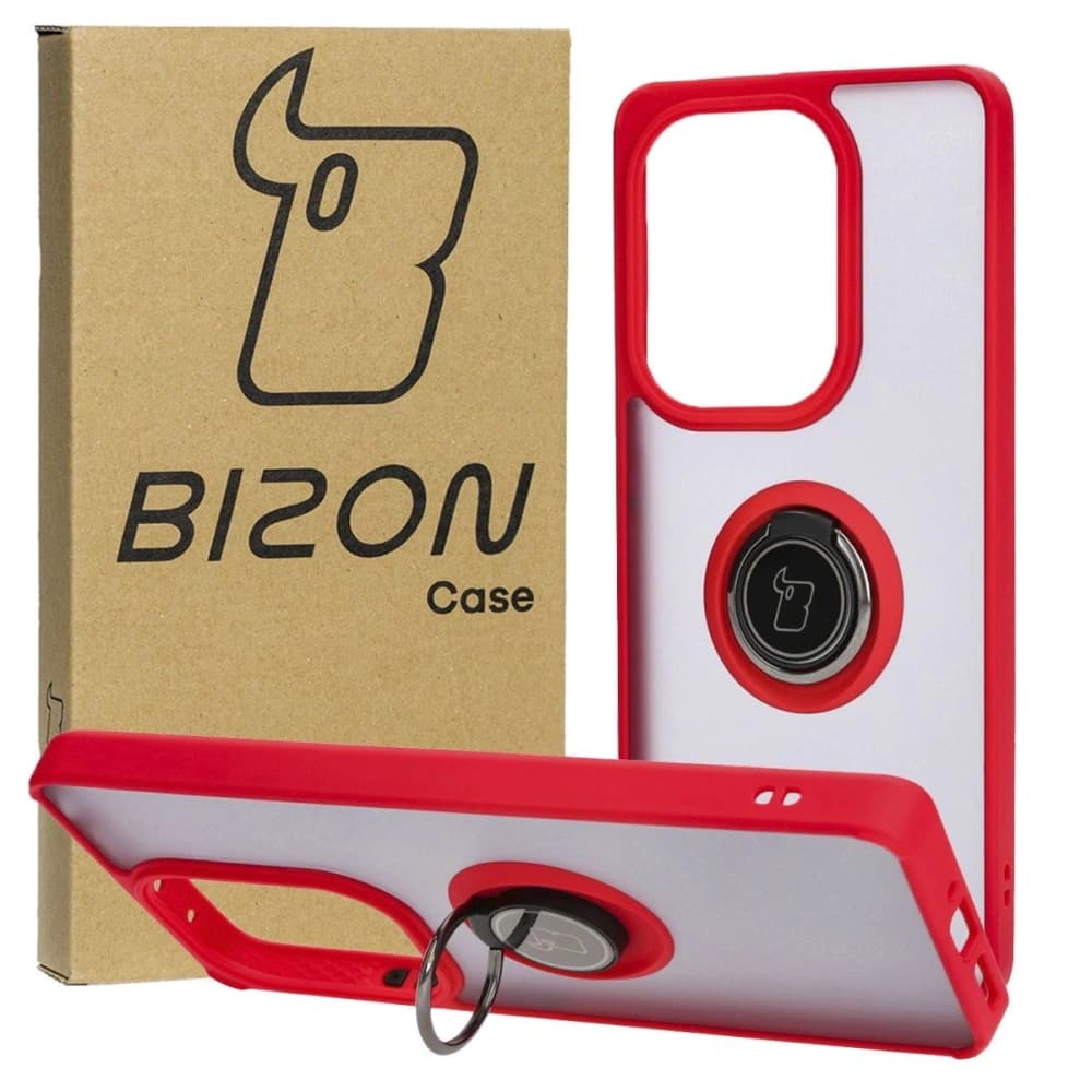 Bizon Case Hybrid Ring Xiaomi Poco M6 Pro 4G / Xiaomi Redmi Note 13 Pro 4G fumuriu cu un cadru roșu