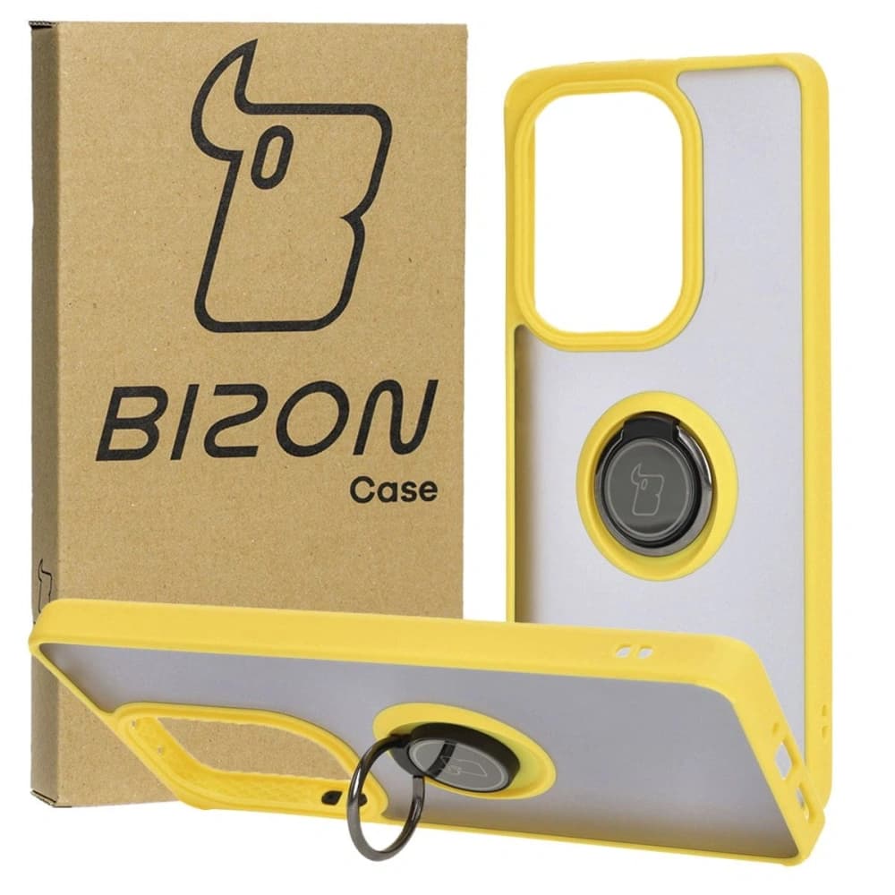 Bizon Case Hybrid Ring Xiaomi Poco M6 Pro 4G / Xiaomi Redmi Note 13 Pro 4G fumuriu cu un cadru galben