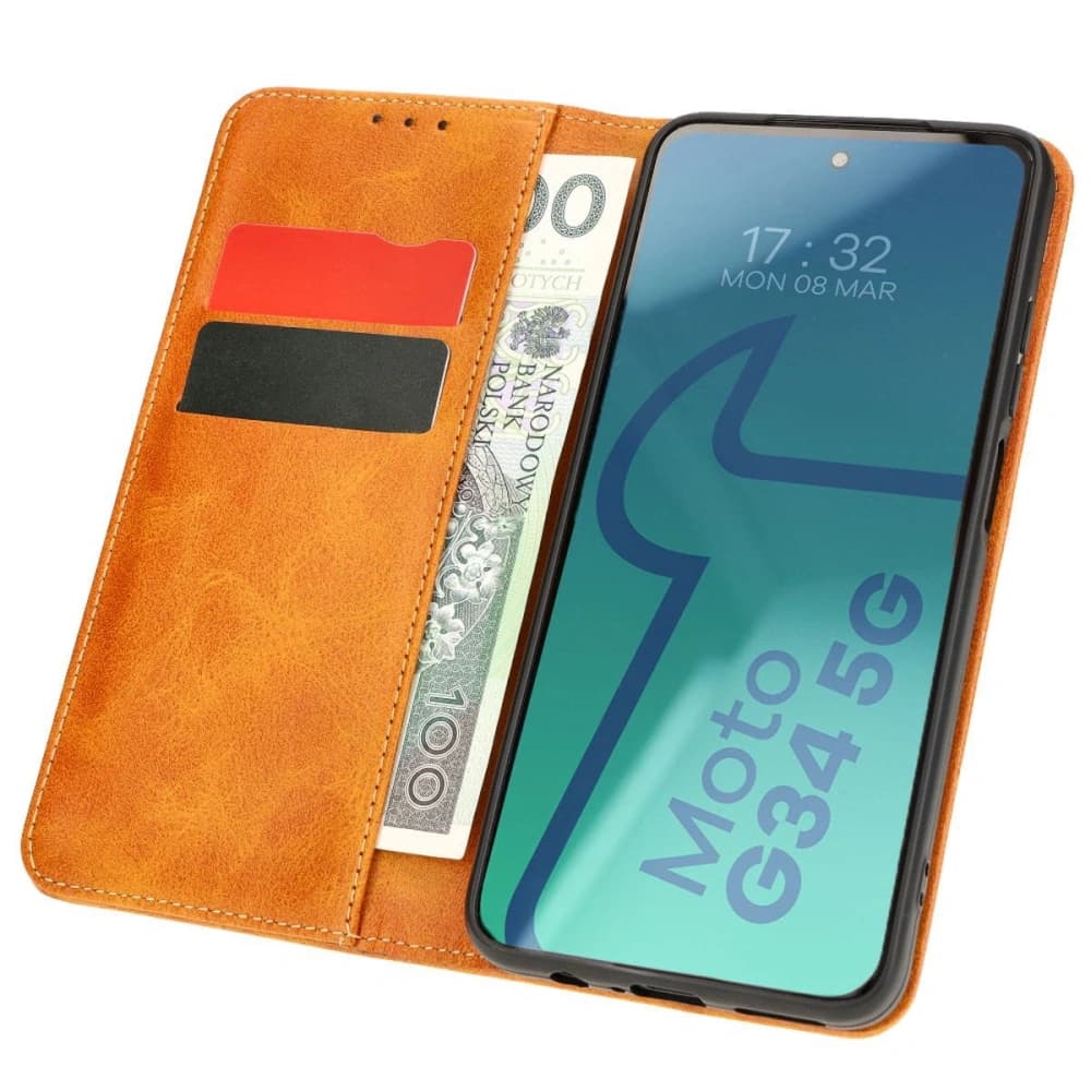 Etui s klopou Bizon Case Pocket Pro pro Motorola Moto G34 5G hnědé