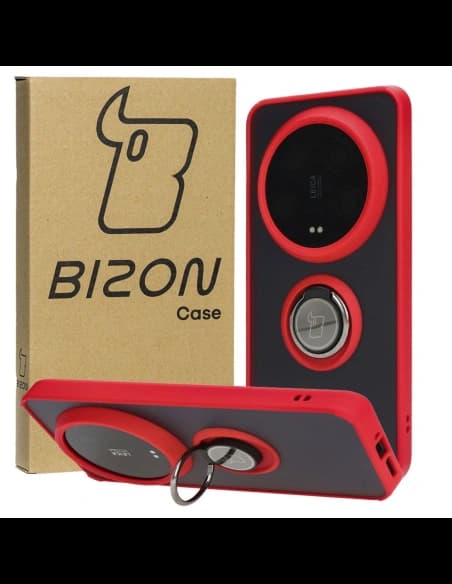 Bizon Case Hybrid Ring Xiaomi 14 Ultra füstös piros kerettel