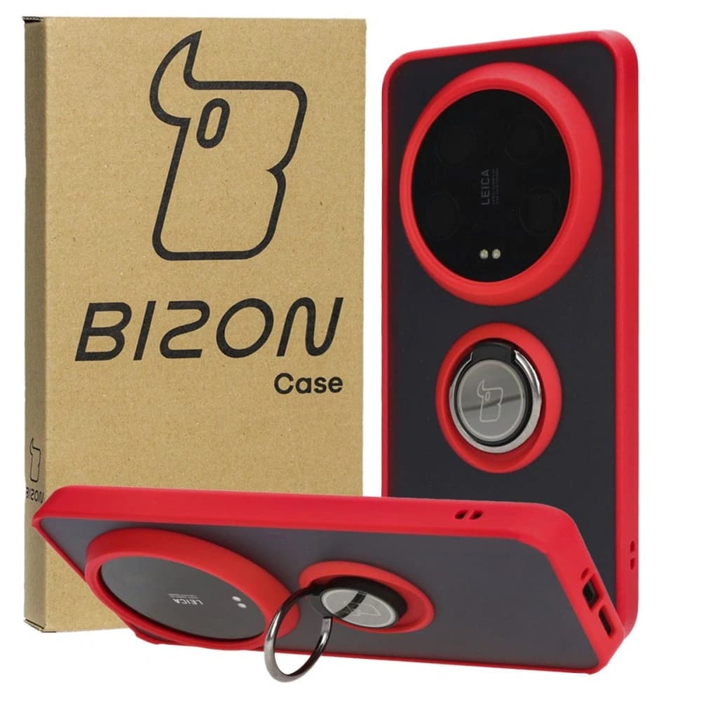 Bizon Case Hybrid Ring Xiaomi 14 Ultra füstös piros kerettel