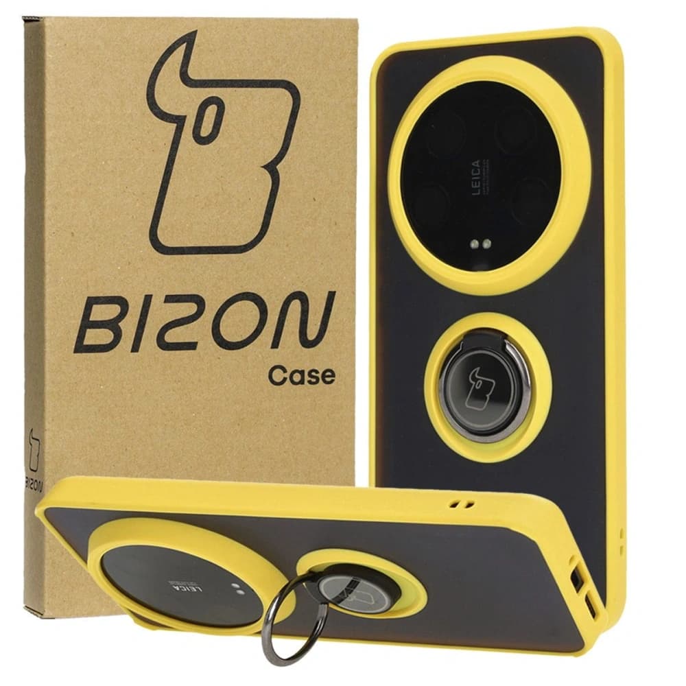 Bizon Case Hybrid Ring Xiaomi 14 Ultra füstös sárga kerettel