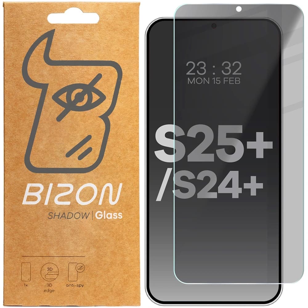 Prywatyzující tvrzené sklo Bizon Glass Clear Shadow do Samsung Galaxy S25 Plus / S24 Plus ztmavené