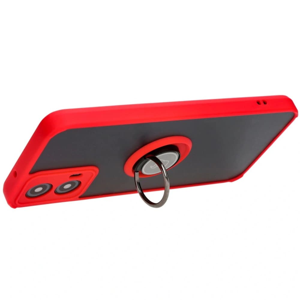 Etui s úchopem na prst Bizon Case Hybrid Ring pro Motorola Moto G34 5G kouřové s červeným rámečkem - 5