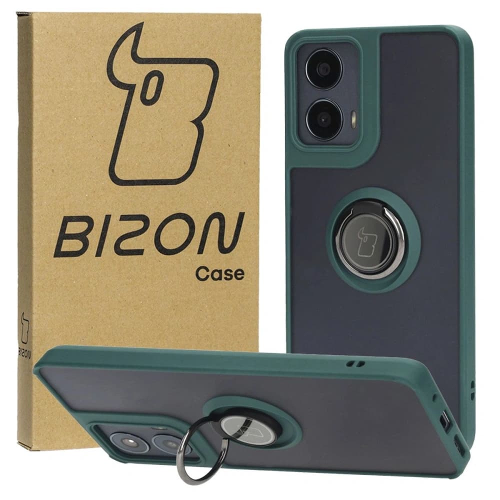 Bizon Case Hybrid Ring Motorola Moto G04 / G24 / G24 Power smoky with a dark green frame