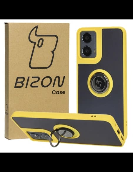 Bizon Case Hybrid Ring Motorola Moto G04 / G24 / G24 Power smoky with a yellow frame