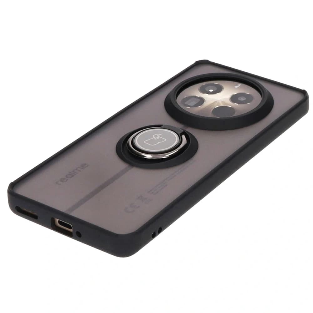Etui s úchopem na prst Bizon Case Hybrid Ring pro Realme 12 Pro / 12 Pro+ kouřové s černým rámem - 3