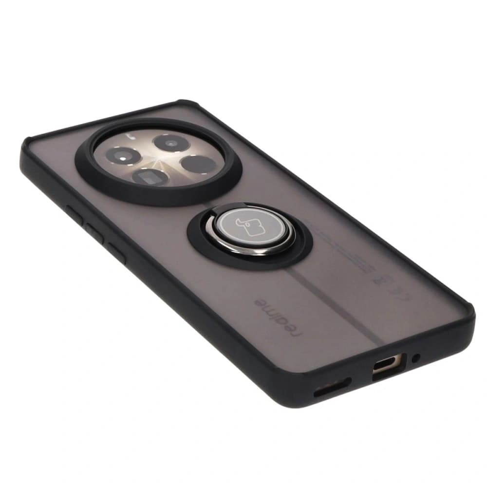 Etui s úchopem na prst Bizon Case Hybrid Ring pro Realme 12 Pro / 12 Pro+ kouřové s černým rámem - 4