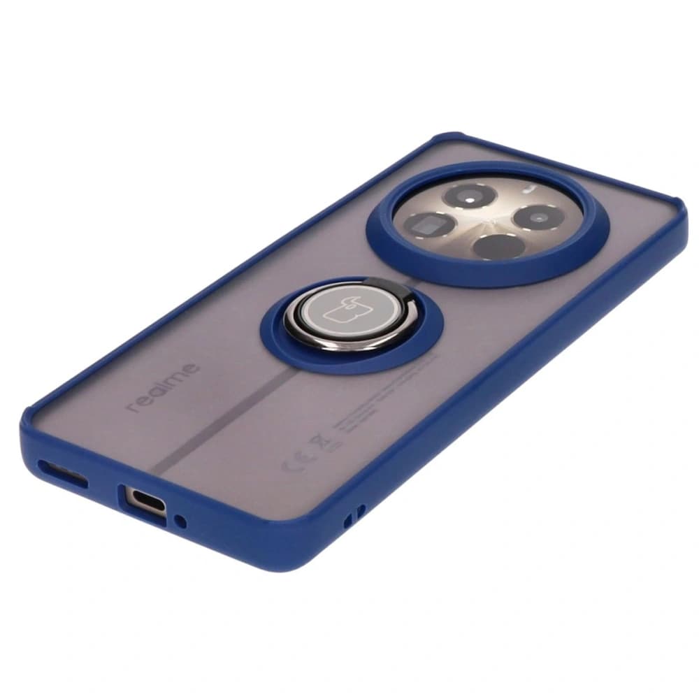Etui s úchytem na prst Bizon Case Hybrid Ring pro Realme 12 Pro / 12 Pro+ kouřové s modrým rámem - 3