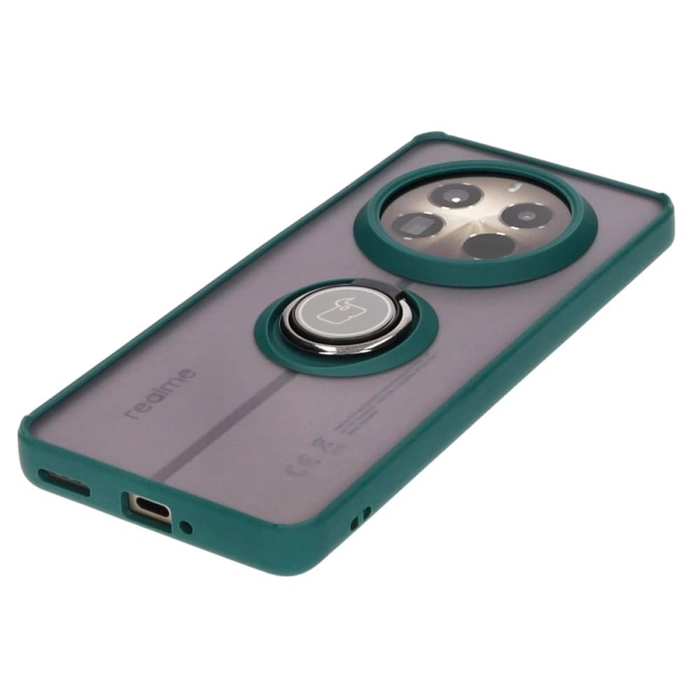 Etui s úchopem na prst Bizon Case Hybrid Ring pro Realme 12 Pro / 12 Pro+ kouřové s tmavě zeleným rámem - 3