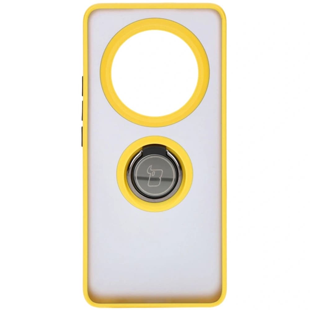 Pouzdro s úchytem na prst Bizon Case Hybrid Ring pro Realme 12 Pro / 12 Pro+ kouřové s žlutým rámečkem - 2