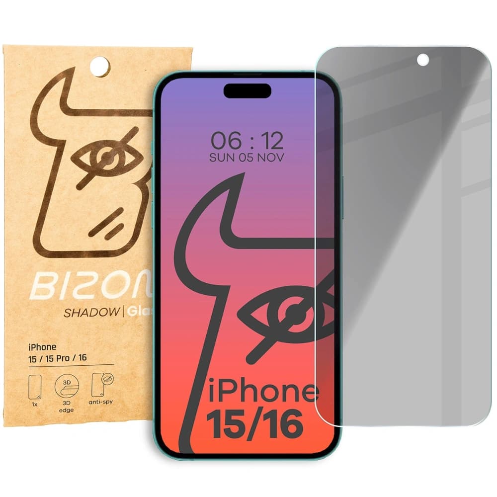 Bizon Glass Clear Shadow Apple iPhone 16/15/15 Pro tinted