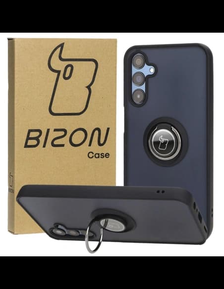 Etui z uchwytem na palec Bizon Case Hybrid Ring do Samsung Galaxy M15 5G kouřové s černým rámem