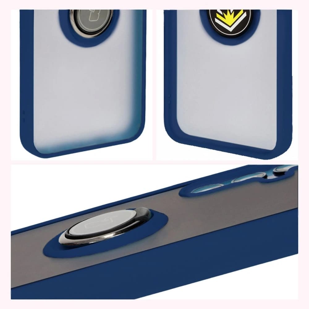 Etui s úchopem na prst Bizon Case Hybrid Ring pro Samsung Galaxy M15 5G kouřové s modrým rámečkem - 6