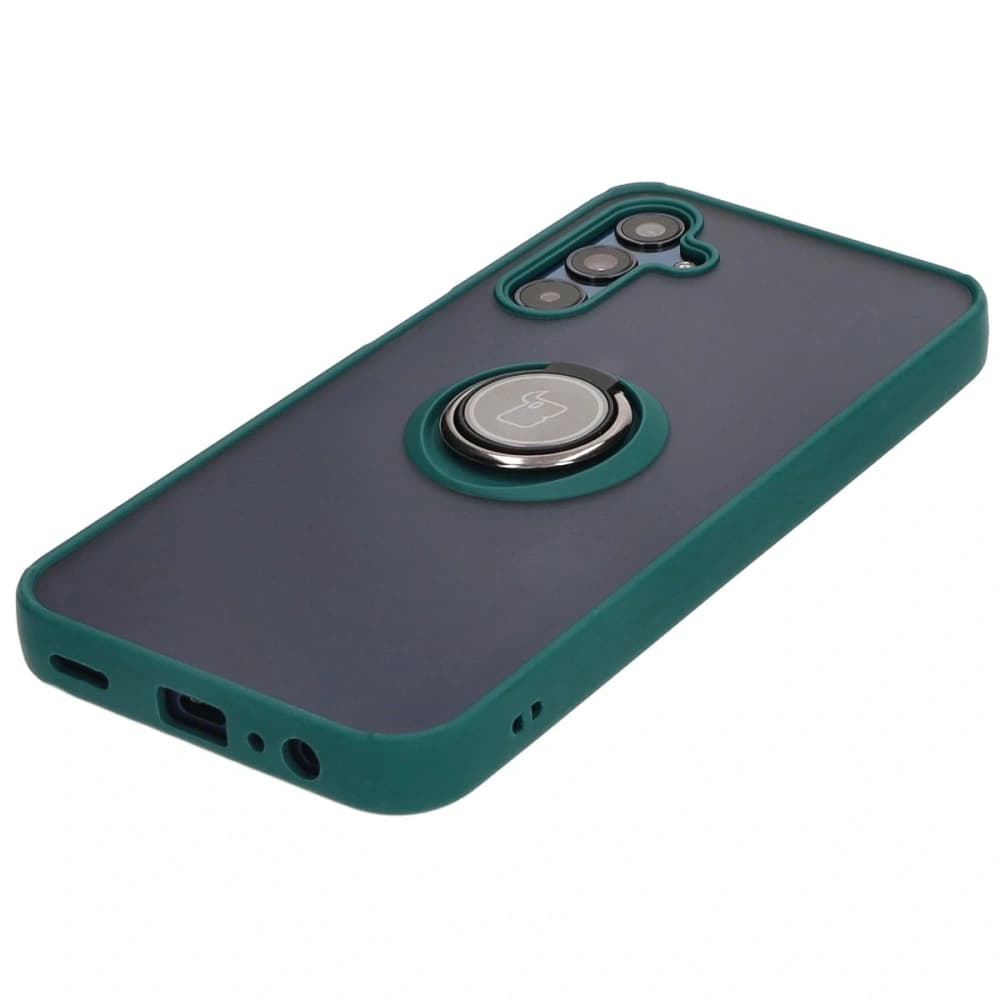 Etui z uchwytem na palec Bizon Case Hybrid Ring do Samsung Galaxy M15 5G kouřové s tmavě zeleným rámem - 3