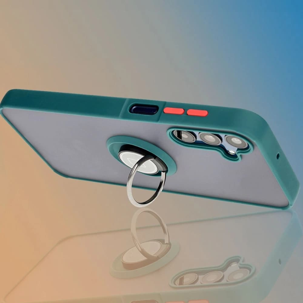 Etui z uchwytem na palec Bizon Case Hybrid Ring do Samsung Galaxy M15 5G kouřové s tmavě zeleným rámem - 9